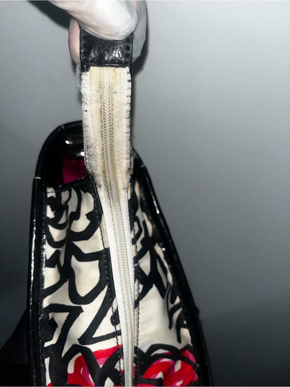 Coach Ivory Canvas Floral Tote with Black Straps and Red Flower Accents - Picture 9 of 16